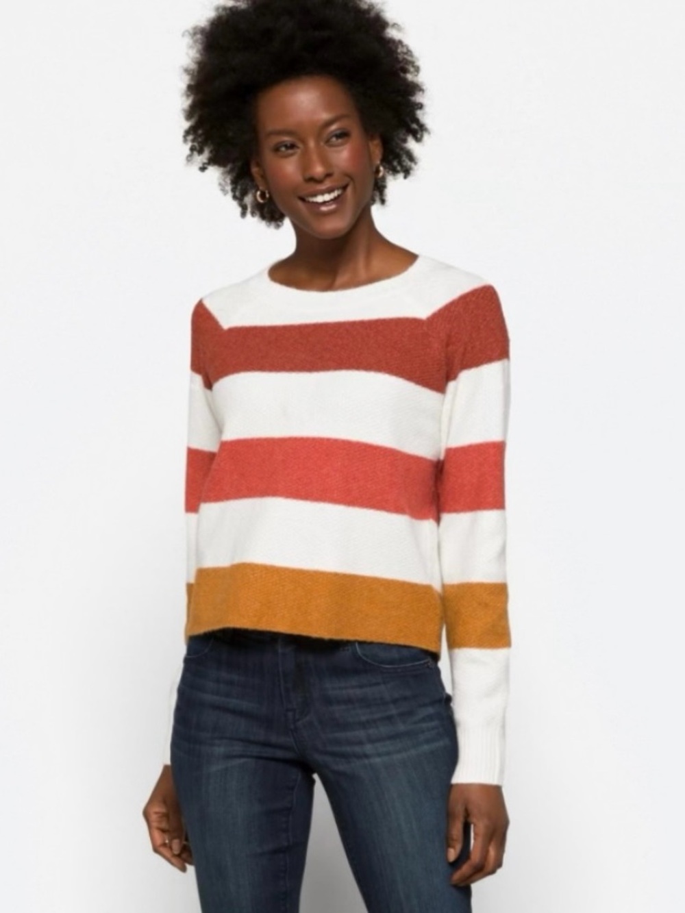PINQUE Gina Rib Crew Neck Knit Colorblock Striped Sweater, Size Large